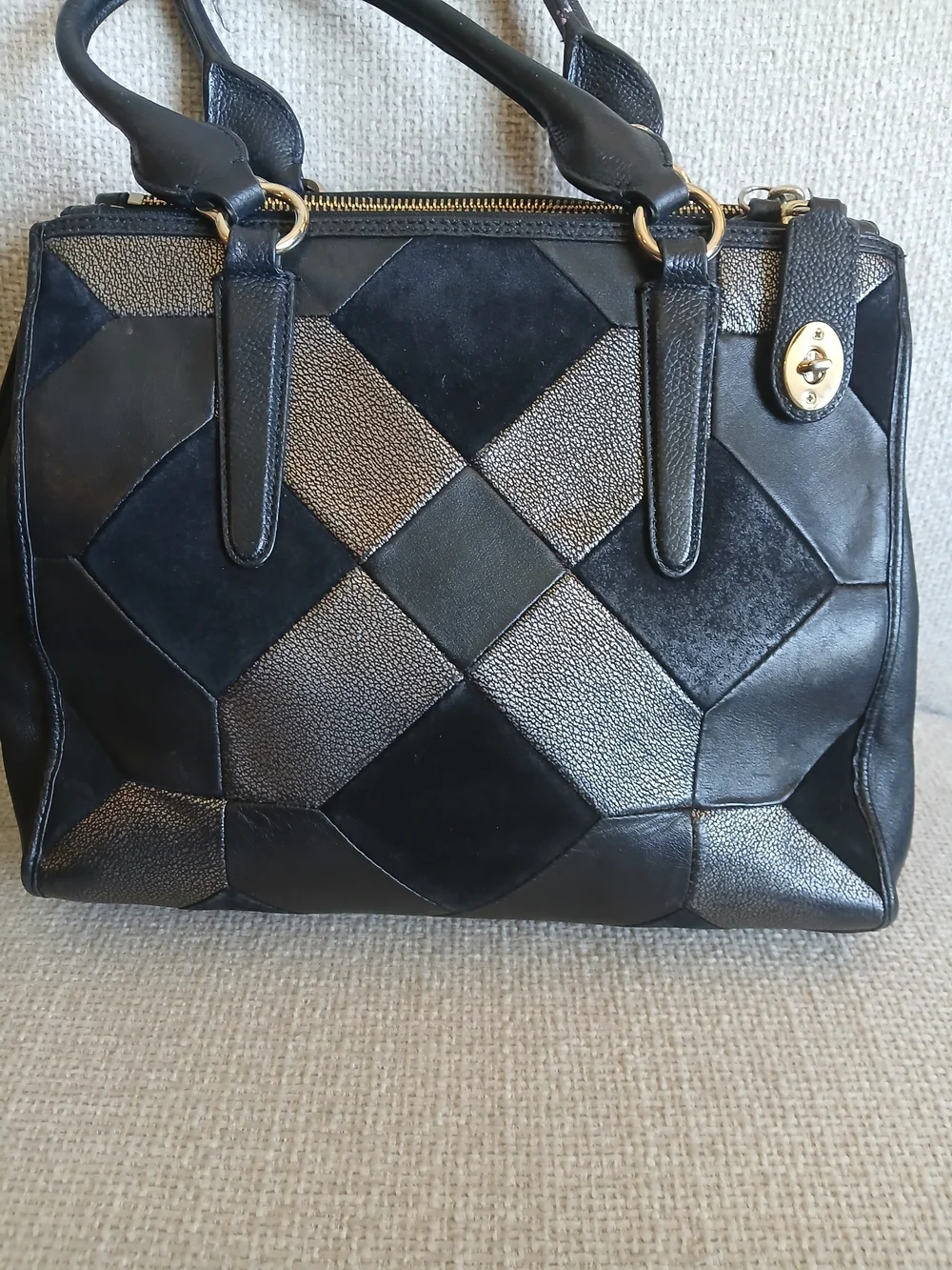 Coach Black & Silver Patchwork Leather Satchel